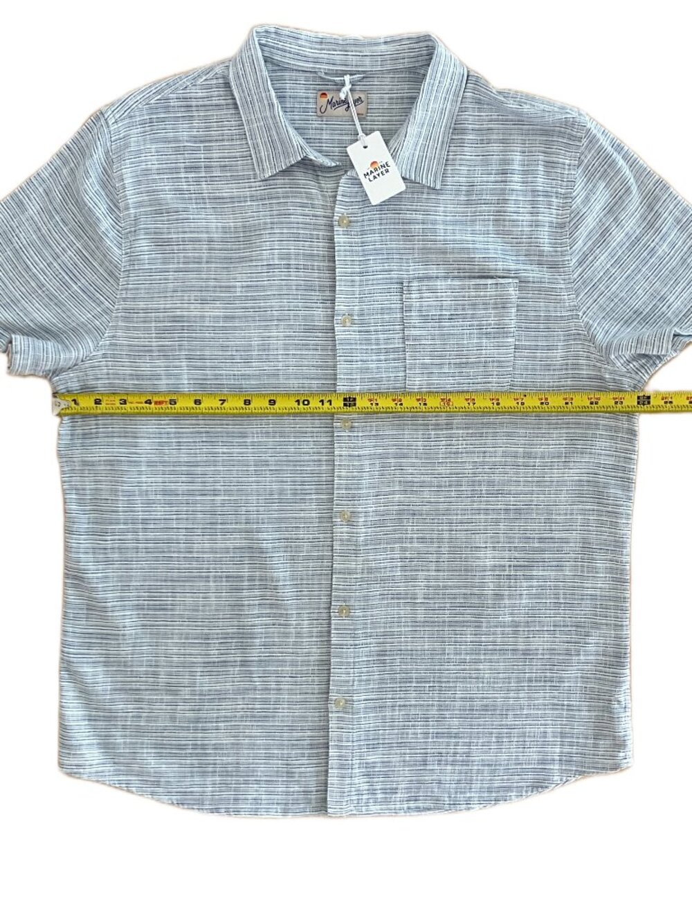 Marine Layer Men's Stretch Selvage Short Sleeve T-Shirt Size XL Blue Mini Stripe - Picture 9 of 11